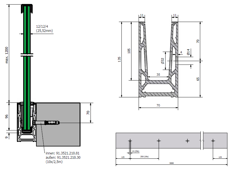 TL-6051 Glass profile  L=5000mm aluminum natural anodized