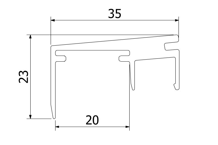 Top-cover 3.0kN, B=20mm, L=5000mm aluminium onbehandeld