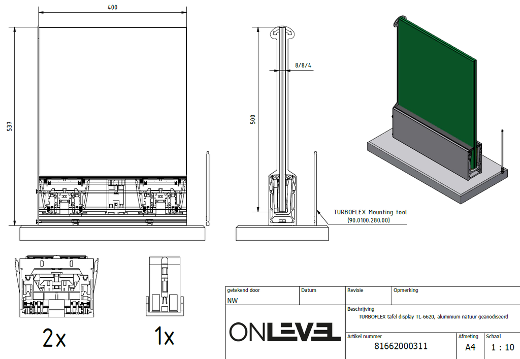 TURBOFLEX TF-6620 table display aluminum natural anodized
