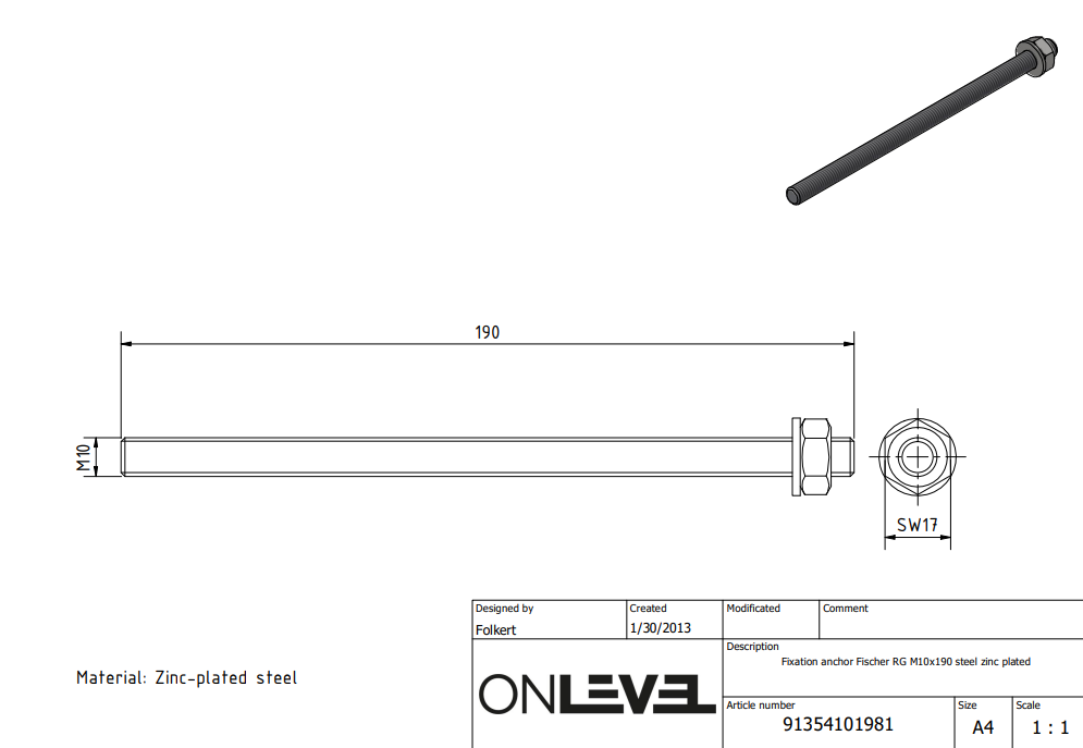 TF-3621 Fixation Anchor Fischer RG M10x190