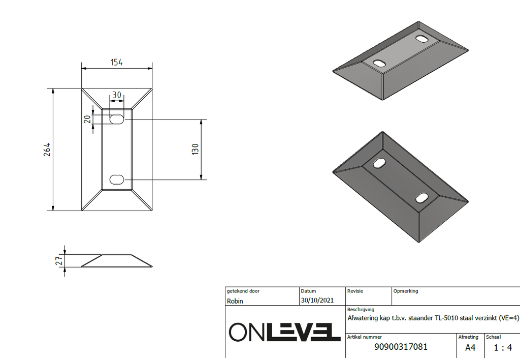 TL-5010 Afwatering kap t.b.v. staander staal verzinkt