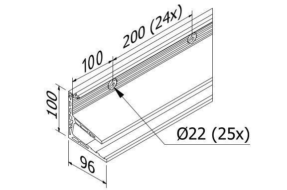 AIRFORCE glas profiel L=5000mm, aluminium natuur geanodiseerd