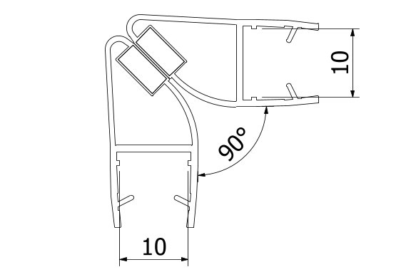 SUNVIEW deurafdichting 90° met magneet voor glas 10mm L=2800mm, kunststof transparant