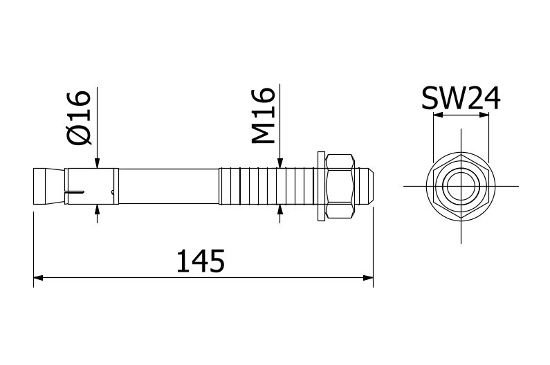 Bevestigingsanker MKT BZ3 M16x145 staal verzinkt