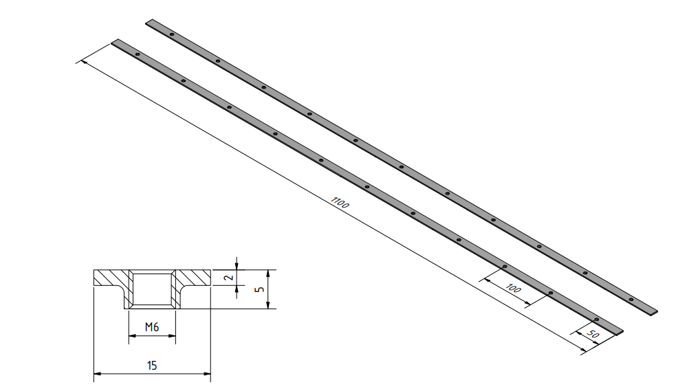 SKYFORCE-Slim mounting strip 15x2mm L=1100mm, AISI 304