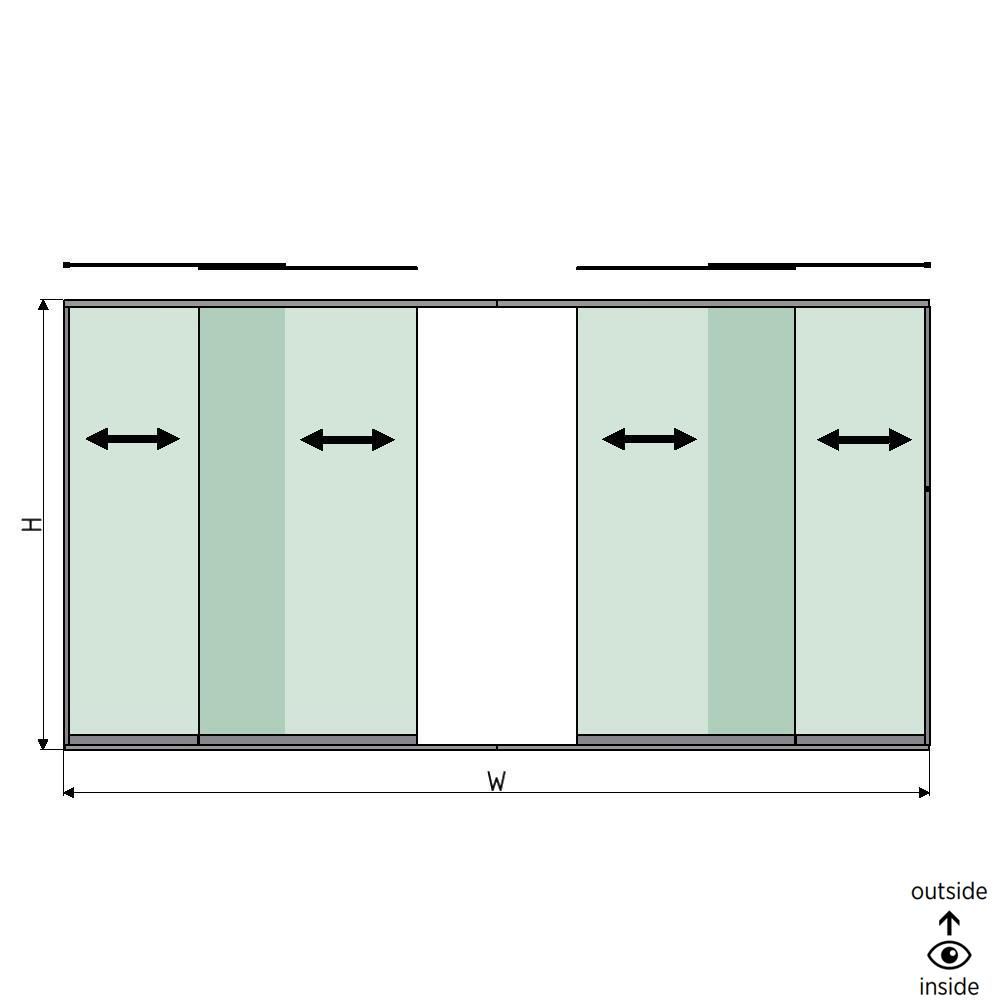 SunView model 1 left/right opening 2-lanes full height L=xxxxmm (max. 5000mm) H=xxxxmm (max. 2600mm), aluminum natural anodized (excl. locks, drivers and glass)