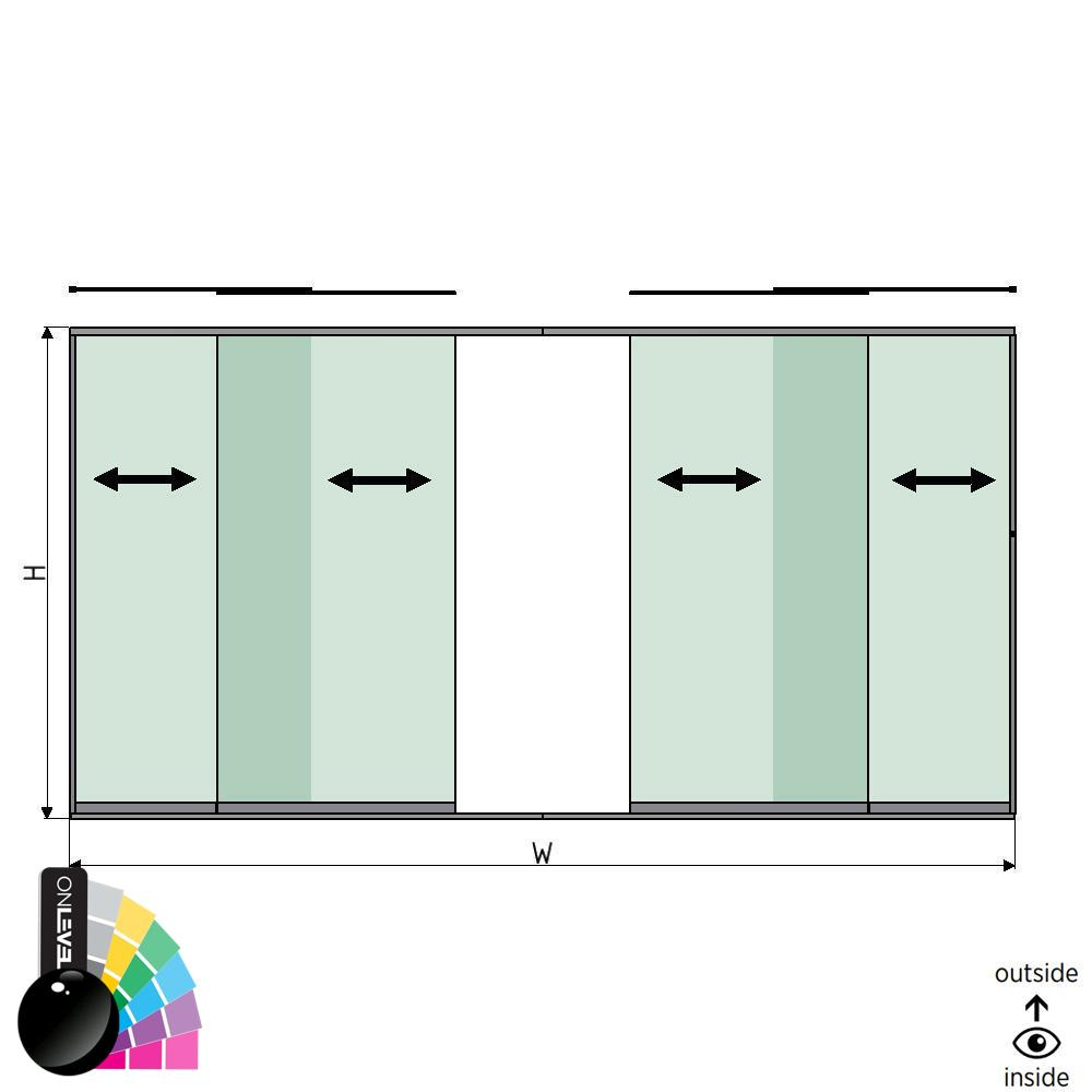 SunView model 1 left/right opening 2-lanes full height L=xxxxmm (max. 5000mm) H=xxxxmm (max. 2600mm), aluminum RAL shiny (excl. locks, drivers and glass)