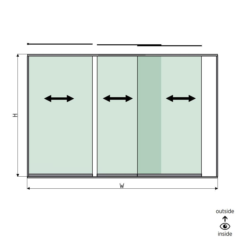 SunView model 1 left opening 3-lanes full height L=xxxxmm (max. 4000mm) H=xxxxmm (max. 2600mm), aluminum natural anodized (excl. locks, drivers and glass)