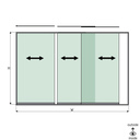 SunView model 1 left opening 3-lanes full height L=xxxxmm (max. 4000mm) H=xxxxmm (max. 2600mm), aluminum natural anodized (excl. locks, drivers and glass)