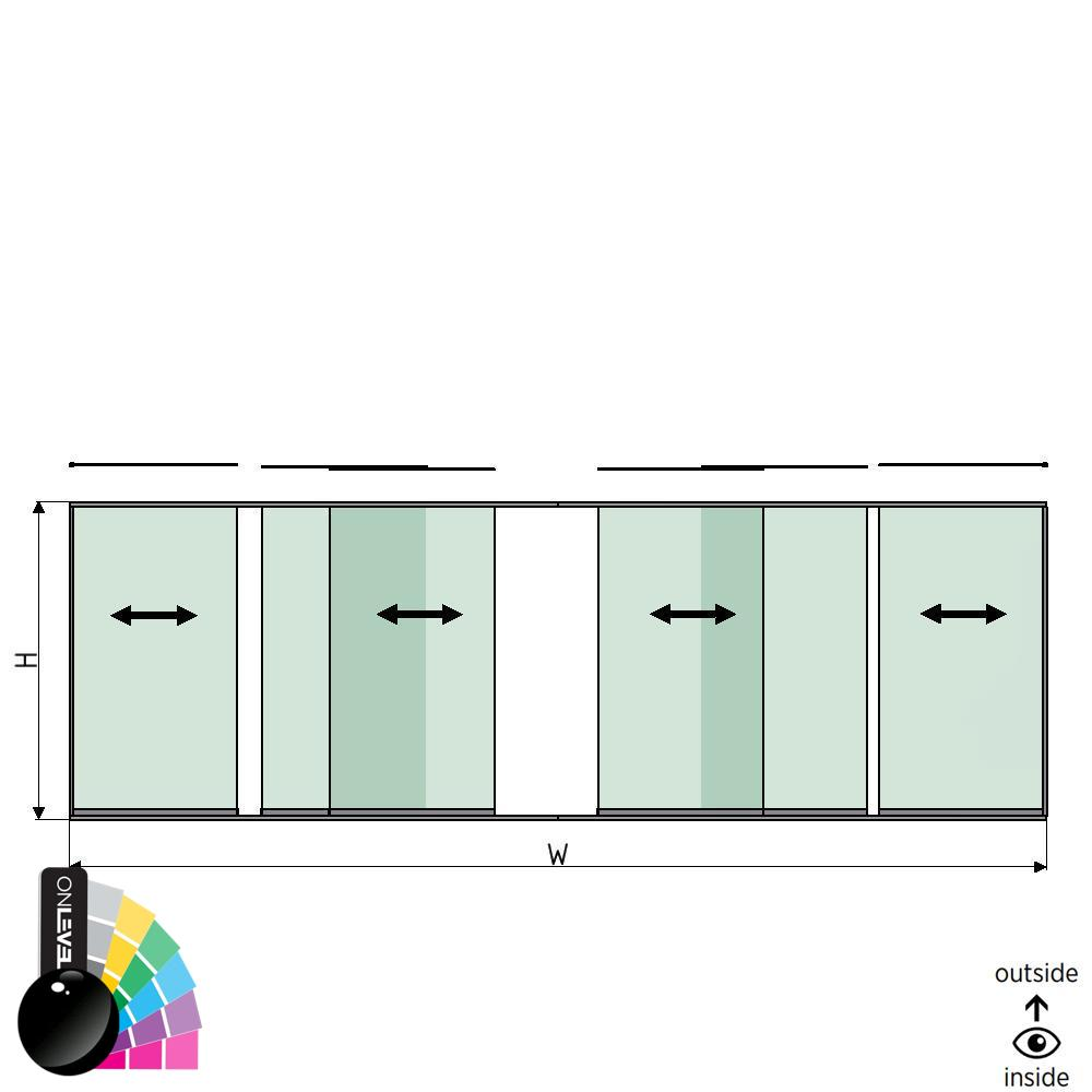 SunView model 1 left/right opening 3-lanes full height L=xxxxmm (max. 8000mm) H=xxxxmm (max. 2600mm), aluminum RAL shiny (excl. locks, drivers and glass)
