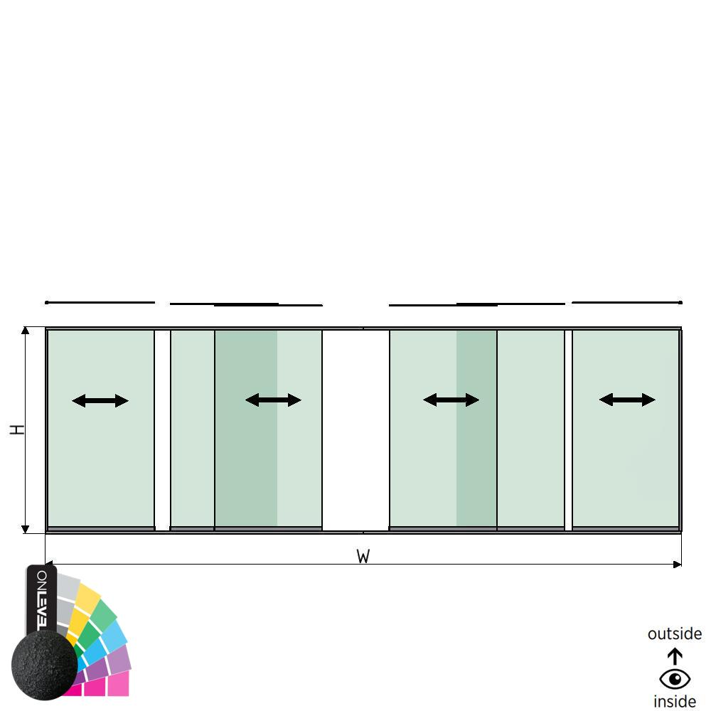 SunView model 1 left/right opening 3-lanes full height L=xxxxmm (max. 8000mm) H=xxxxmm (max. 2600mm), aluminum RAL structure (excl. locks, drivers and glass)