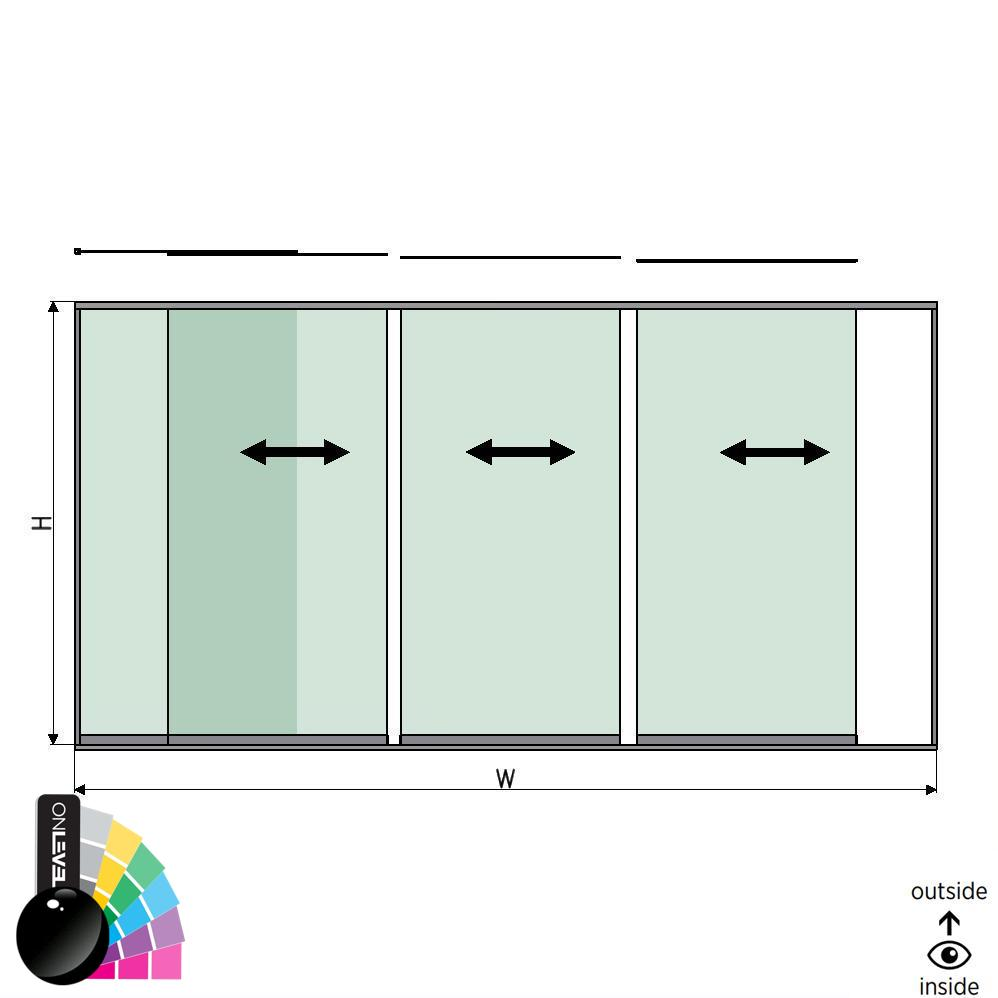 SunView model 1 left opening 4-lanes full height L=xxxxmm (max. 5000mm) H=xxxxmm (max. 2600mm), aluminum RAL shiny (excl. locks, drivers and glass)
