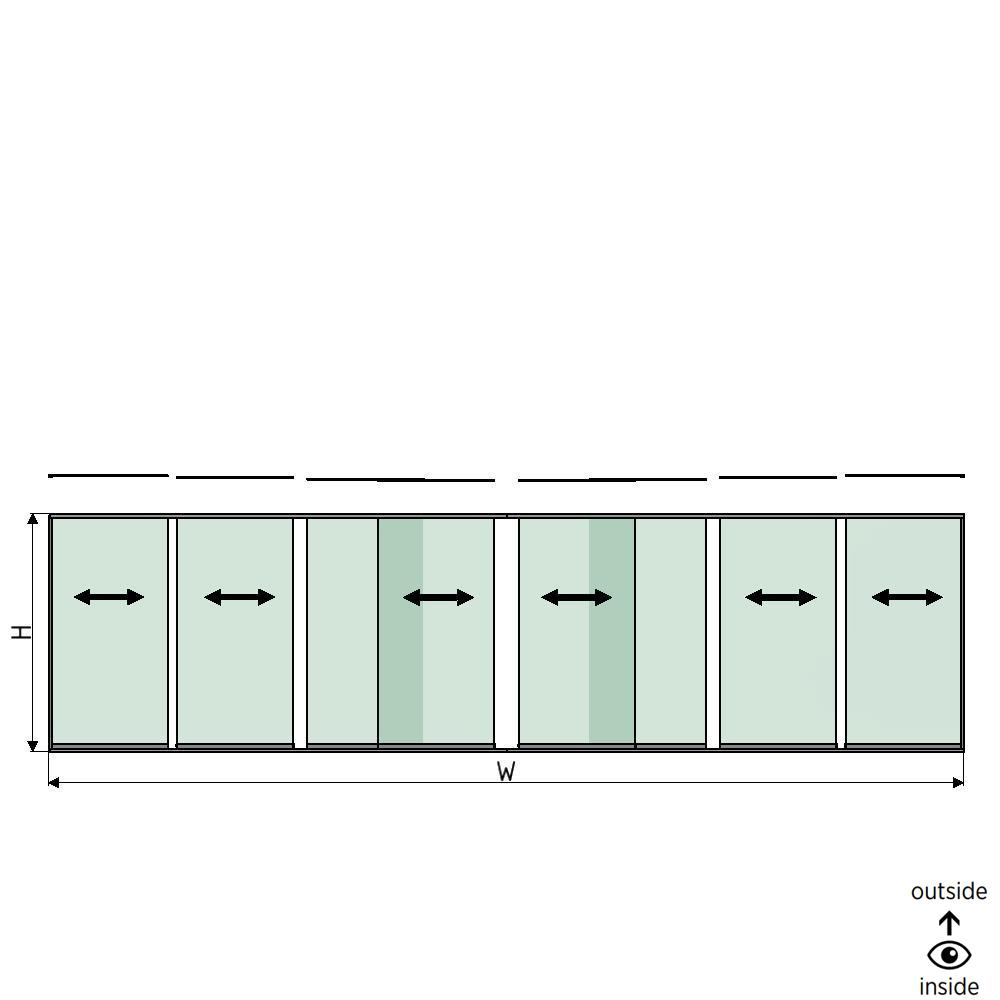 SunView model 1 left/right opening 4-lanes full height L=xxxxmm (max. 10000mm) H=xxxxmm (max. 2600mm), aluminum natural anodized (excl. locks, drivers and glass)