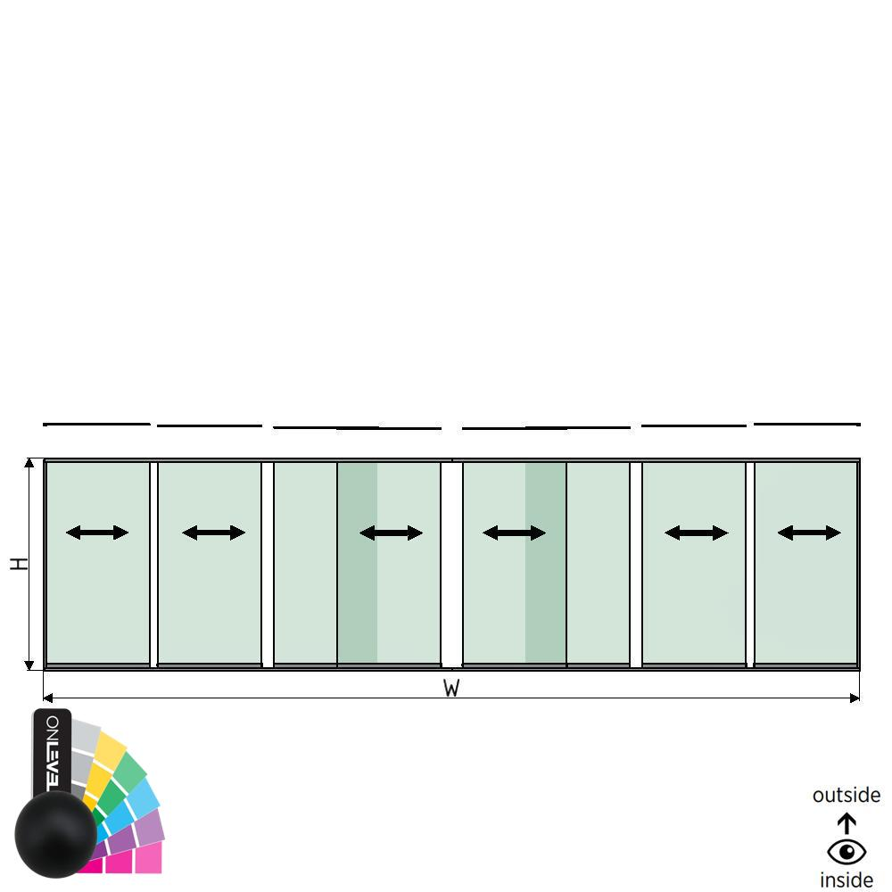 SunView model 1 left/right opening 4-lanes full height L=xxxxmm (max. 10000mm) H=xxxxmm (max. 2600mm), aluminum RAL matt (excl. locks, drivers and glass)