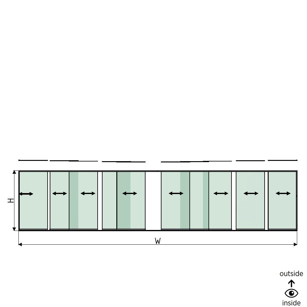 SunView model 1 left/right opening 5-lanes full height L=xxxxmm (max. 12000mm) H=xxxxmm (max. 2600mm), aluminum natural anodized (excl. locks, drivers and glass)