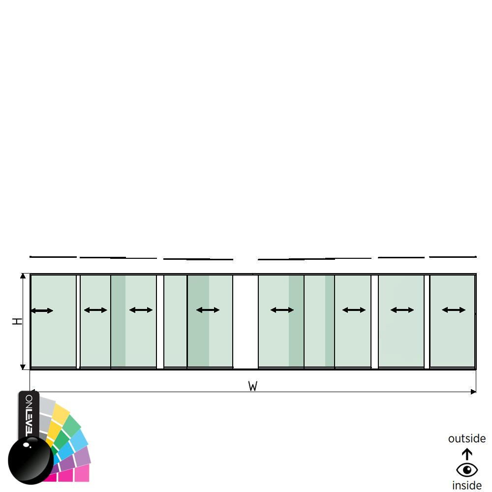 SunView model 1 left/right opening 5-lanes full height L=xxxxmm (max. 12000mm) H=xxxxmm (max. 2600mm), aluminum RAL shiny (excl. locks, drivers and glass)