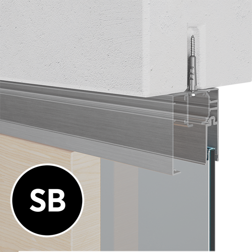 INFINITYSLIDE 69kg fixed glass set (ceiling) glass/wood 1-panel L=2mtr, aluminum black anodized