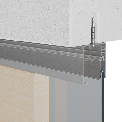 INFINITYSLIDE 69kg fixed glass set (ceiling) glass/wood 2-panels L=4mtr, aluminum stainless steel look