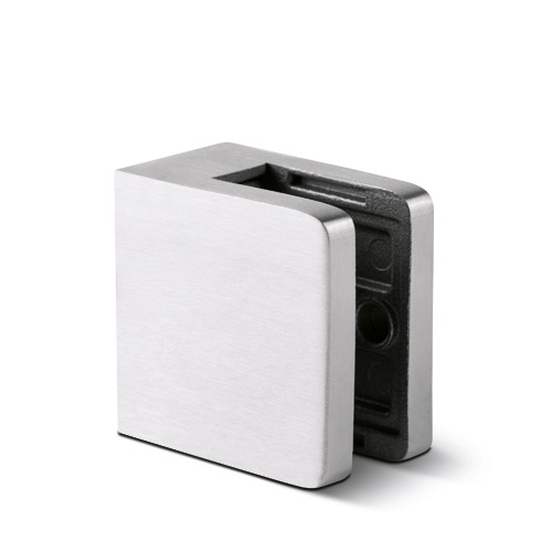 Glassclamp square 45x45mm connection flat, glass 8-10.76mm AISI 304 satined