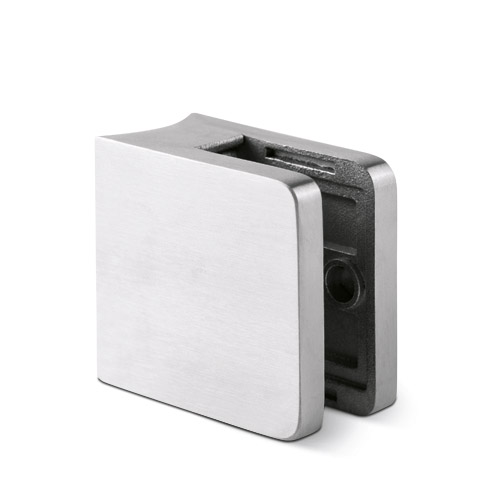 Glassclamp square 45x45mm connection Ø42.4mm, glass 8-10.76mm AISI 316 satined