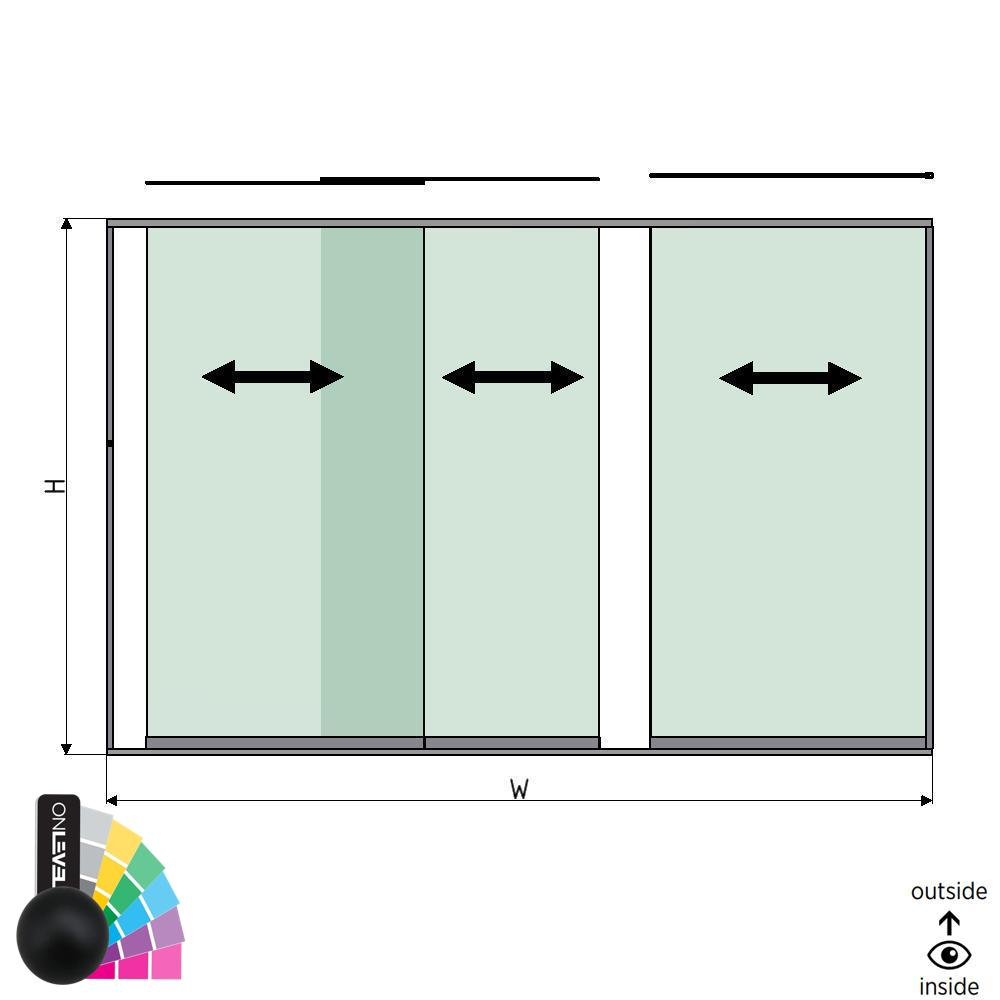 SunView model 1 right opening 3-lanes full height L=xxxxmm (max. 4000mm) H=xxxxmm (max. 2600mm), aluminum RAL matt (excl. locks, drivers and glass)