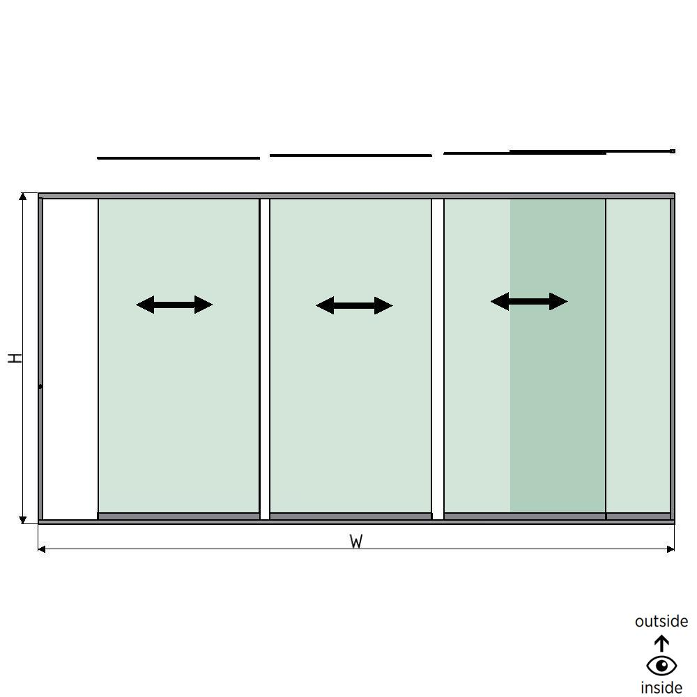 SunView model 1 right opening 4-lanes full height L=xxxxmm (max. 5000mm) H=xxxxmm (max. 2600mm), aluminum natural anodized (excl. locks, drivers and glass)