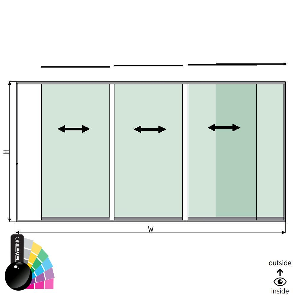 SunView model 1 right opening 4-lanes full height L=xxxxmm (max. 5000mm) H=xxxxmm (max. 2600mm), aluminum RAL shiny (excl. locks, drivers and glass)