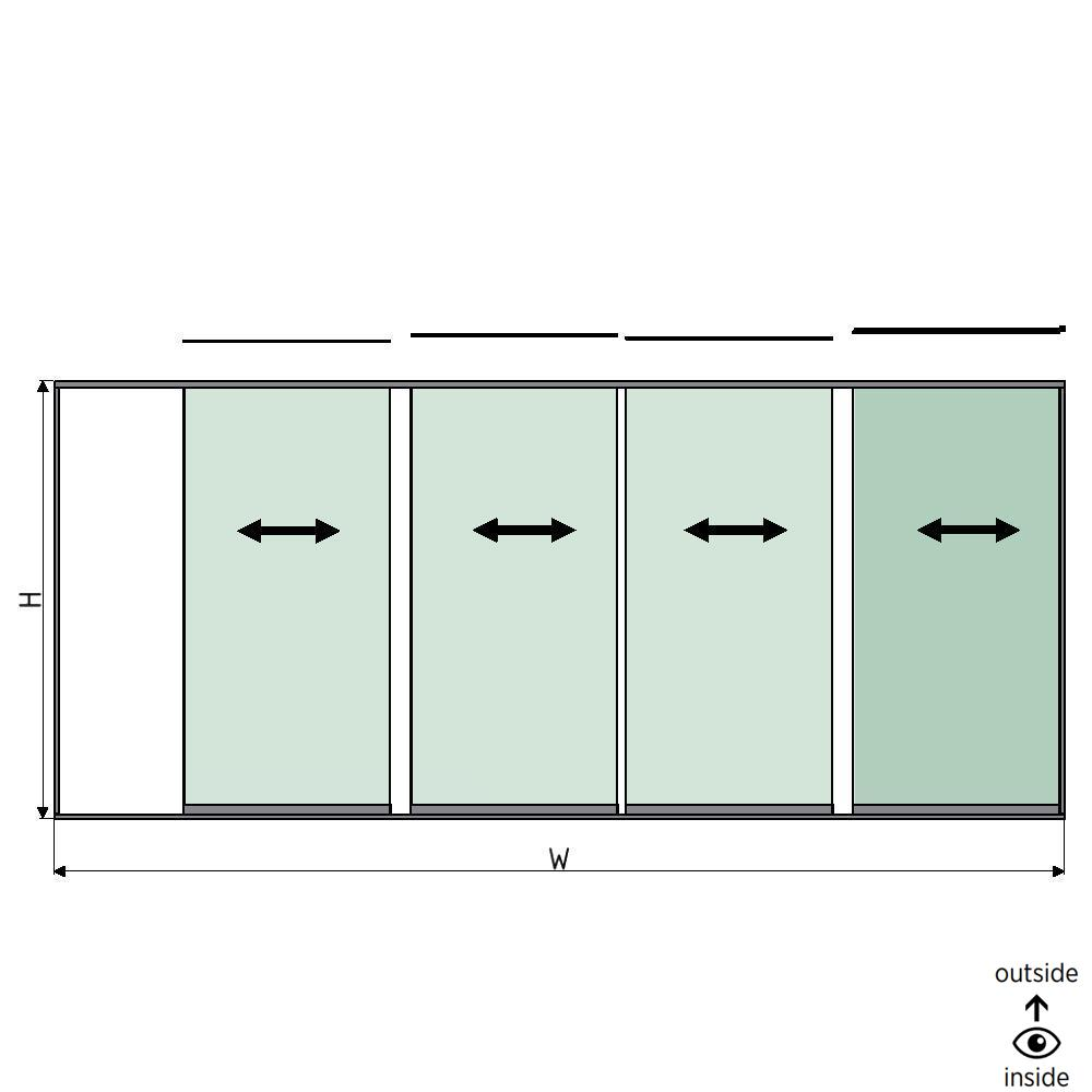 SunView model 1 right opening 5-lanes full height L=xxxxmm (max. 6000mm) H=xxxxmm (max. 2600mm), aluminum natural anodized (excl. locks, drivers and glass)