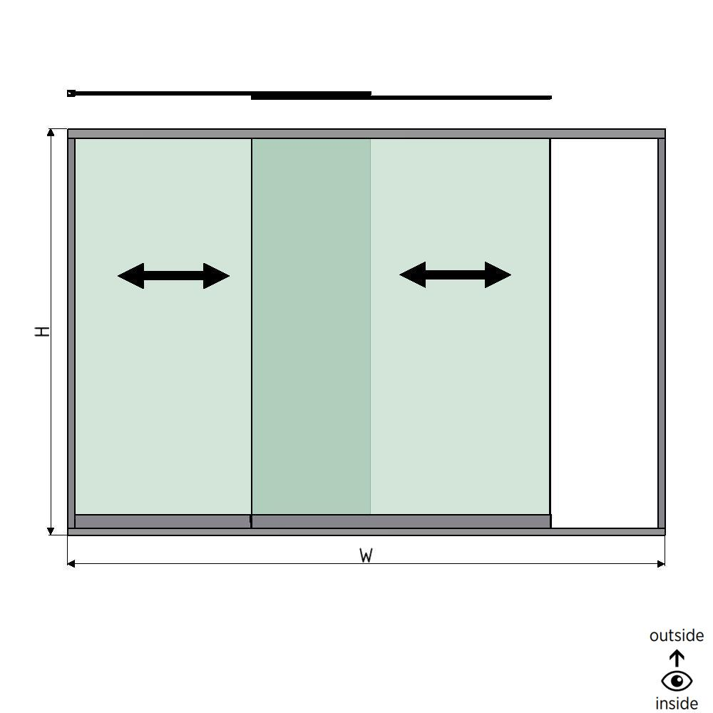 SunView model 1 left opening 2-lanes half height L=xxxxmm (max. 3000mm) H=xxxxmm (max. 1700mm), aluminum natural anodized (excl. locks, drivers and glass)