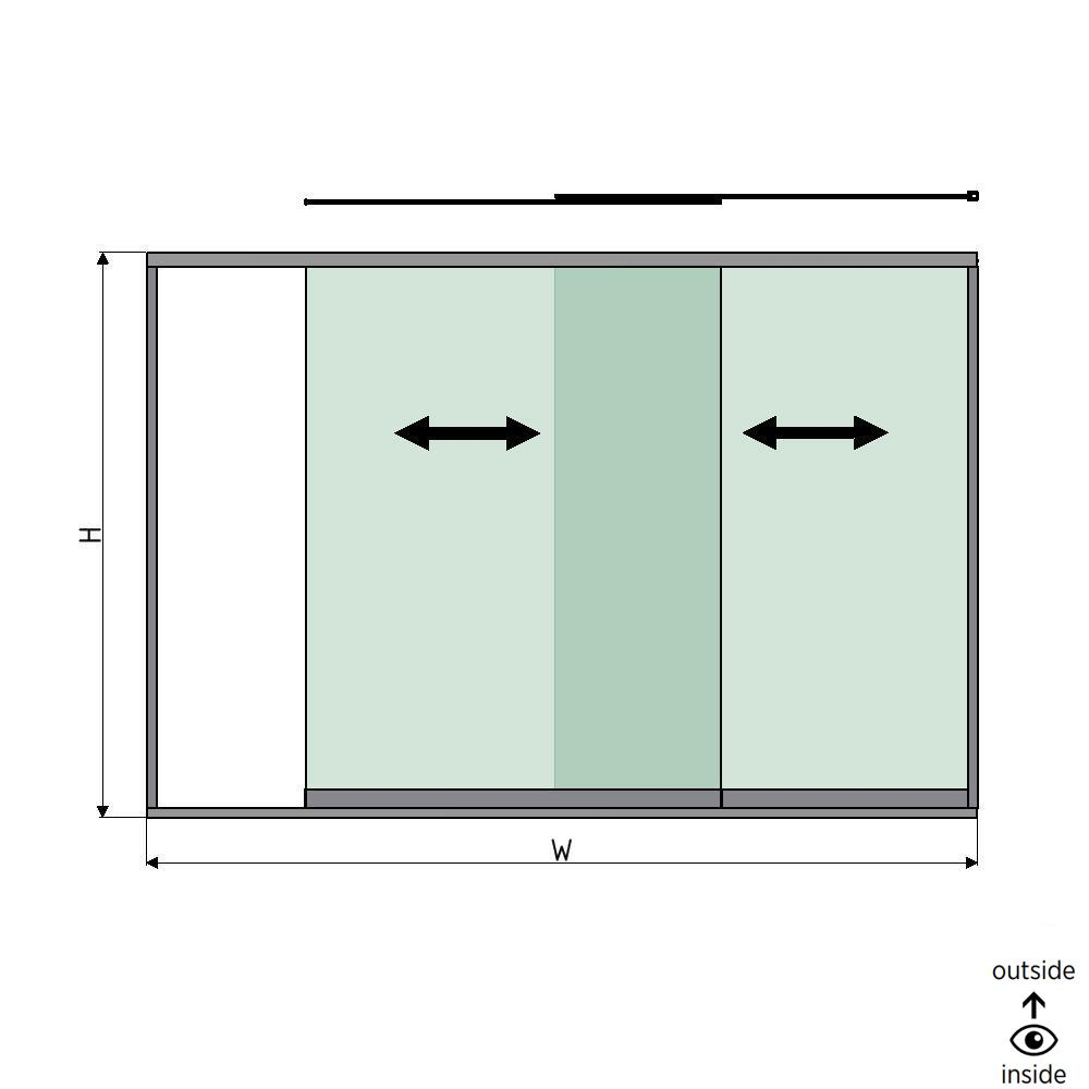 SunView model 1 right opening 2-lanes half height L=xxxxmm (max. 3000mm) H=xxxxmm (max. 1700mm), aluminum natural anodized (excl. locks, drivers and glass)