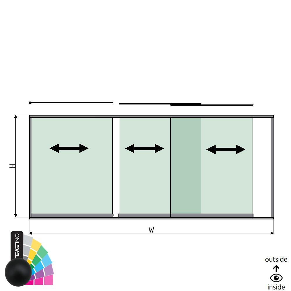 SunView model 1 left opening 3-lanes half height L=xxxxmm (max. 4500mm) H=xxxxmm (max. 1700mm), aluminum RAL matt (excl. locks, drivers and glass)