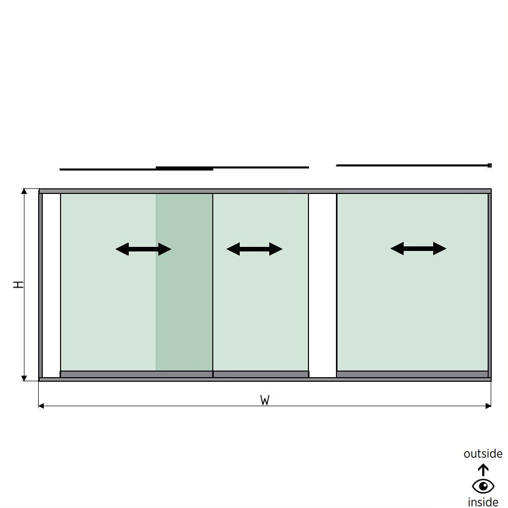 SunView model 1 right opening 3-lanes half height L=xxxxmm (max. 4500mm) H=xxxxmm (max. 1700mm), aluminum natural anodized (excl. locks, drivers and glass)