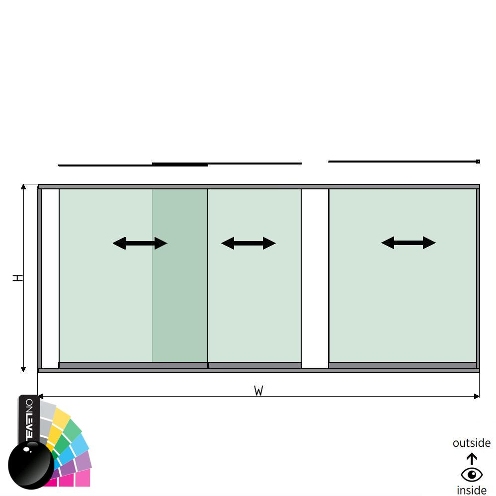 SunView model 1 right opening 3-lanes half height L=xxxxmm (max. 4500mm) H=xxxxmm (max. 1700mm), aluminum RAL shiny (excl. locks, drivers and glass)