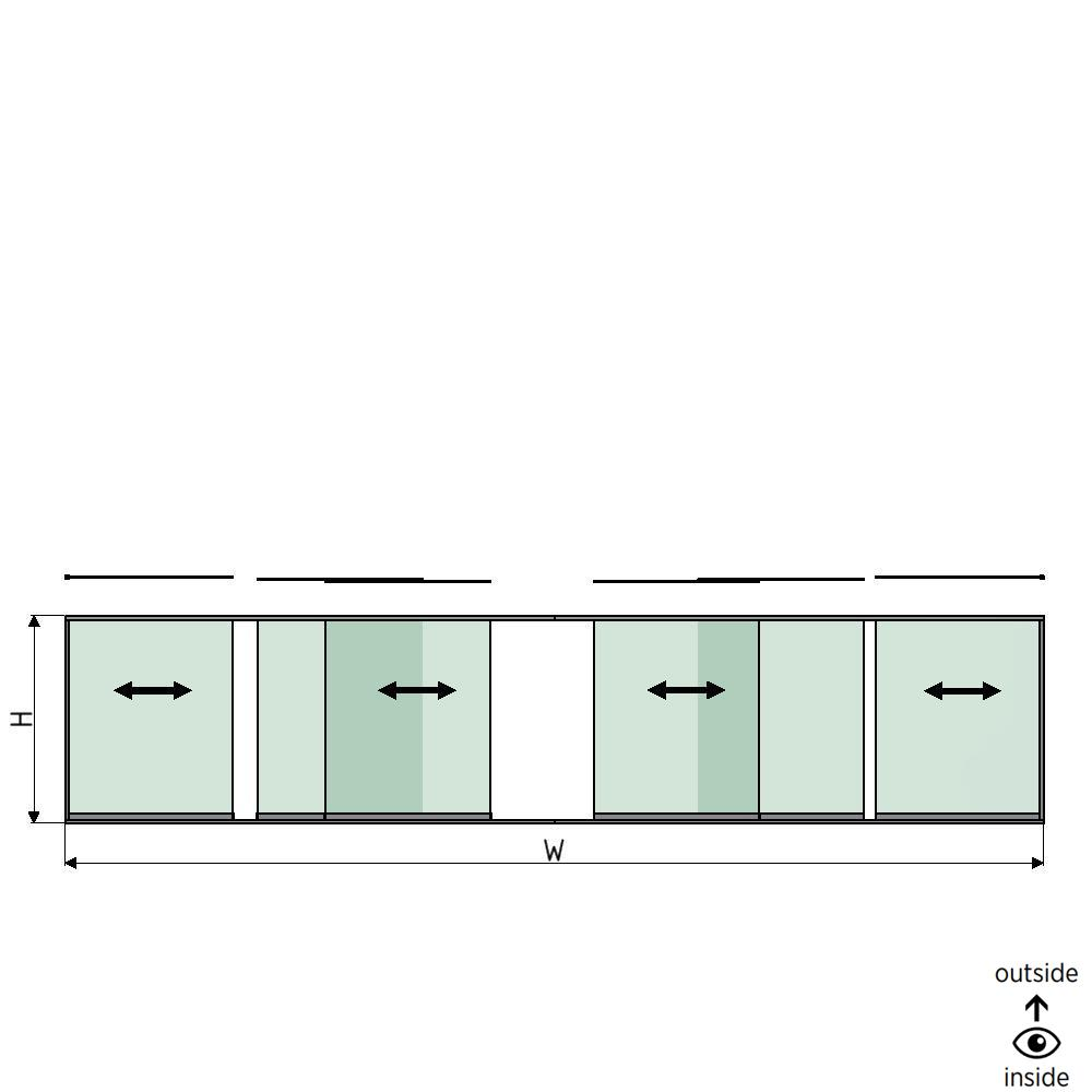 SunView model 1 left/right opening 3-lanes half height L=xxxxmm (max. 9000mm) H=xxxxmm (max. 1700mm), aluminum natural anodized (excl. locks, drivers and glass)
