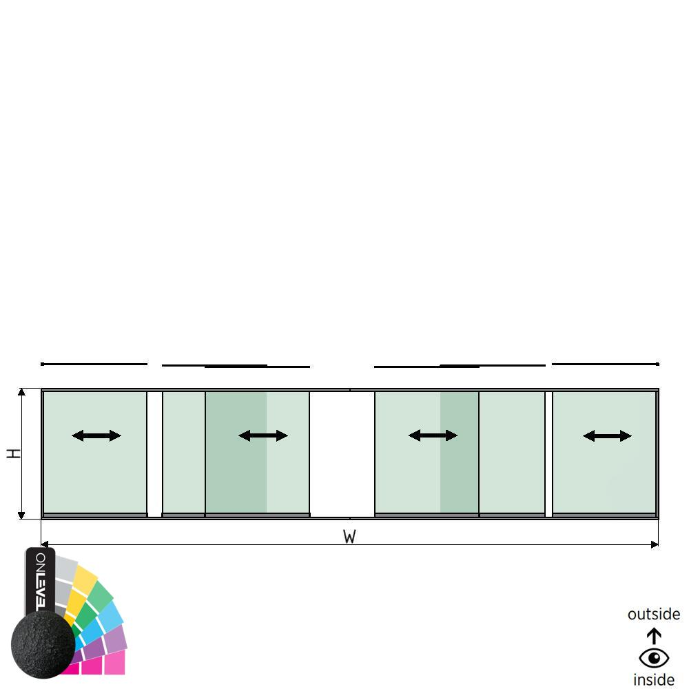 SunView model 1 left/right opening 3-lanes half height L=xxxxmm (max. 9000mm) H=xxxxmm (max. 1700mm), aluminum RAL structure (excl. locks, drivers and glass)