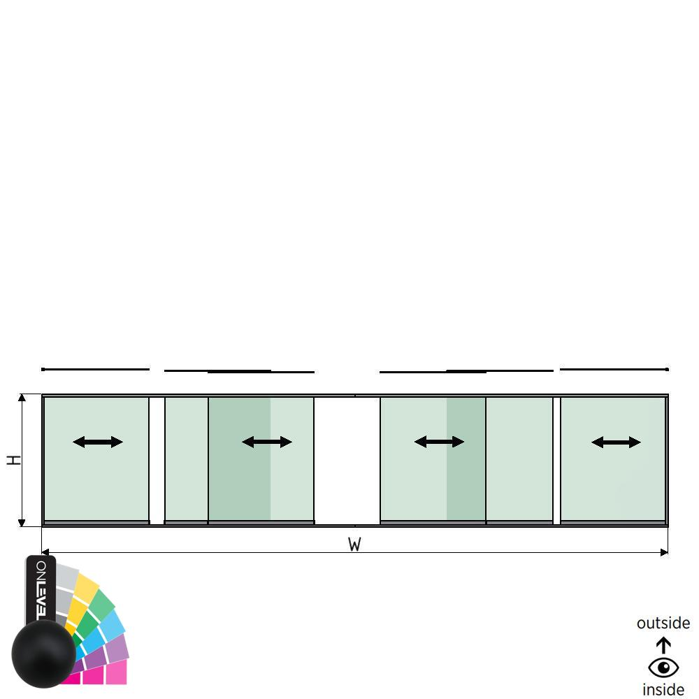 SunView model 1 left/right opening 3-lanes half height L=xxxxmm (max. 9000mm) H=xxxxmm (max. 1700mm), aluminum RAL matt (excl. locks, drivers and glass)