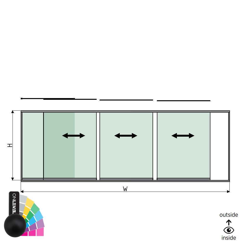 SunView model 1 left opening 4-lanes half height L=xxxxmm (max. 6000mm) H=xxxxmm (max. 1700mm), aluminum RAL matt (excl. locks, drivers and glass)