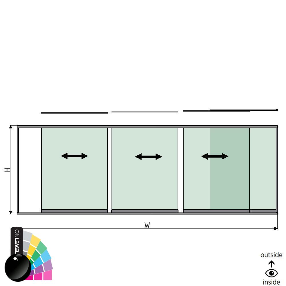 SunView model 1 right opening 4-lanes half height L=xxxxmm (max. 6000mm) H=xxxxmm (max. 1700mm), aluminum RAL shiny (excl. locks, drivers and glass)