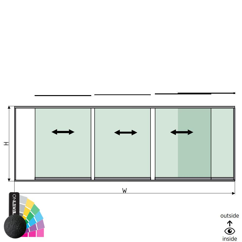 SunView model 1 right opening 4-lanes half height L=xxxxmm (max. 6000mm) H=xxxxmm (max. 1700mm), aluminum RAL structure (excl. locks, drivers and glass)