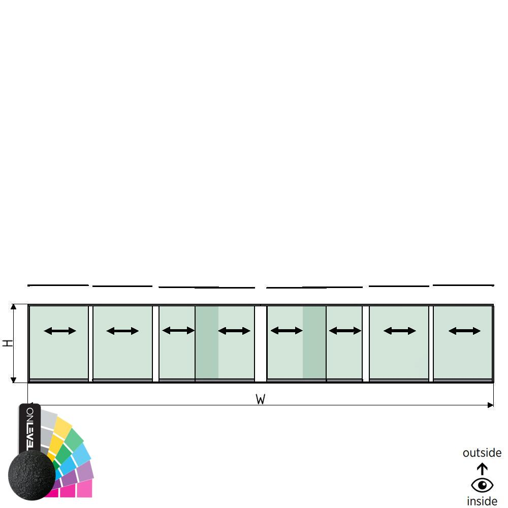 SunView model 1 left/right opening 4-lanes half height L=xxxxmm (max. 12000mm) H=xxxxmm (max. 1700mm), aluminum RAL structure (excl. locks, drivers and glass)