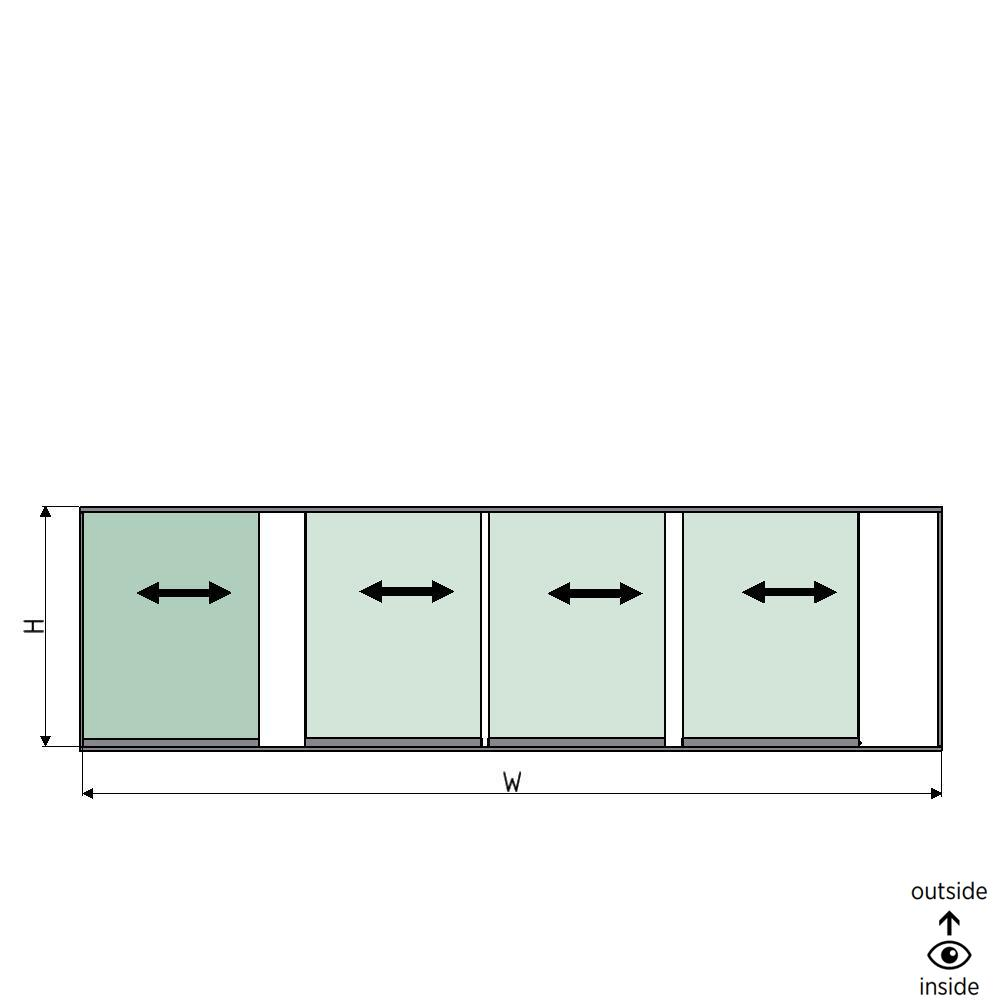 SunView model 1 left opening 5-lanes half height L=xxxxmm (max. 7500mm) H=xxxxmm (max. 1700mm), aluminum natural anodized (excl. locks, drivers and glass)