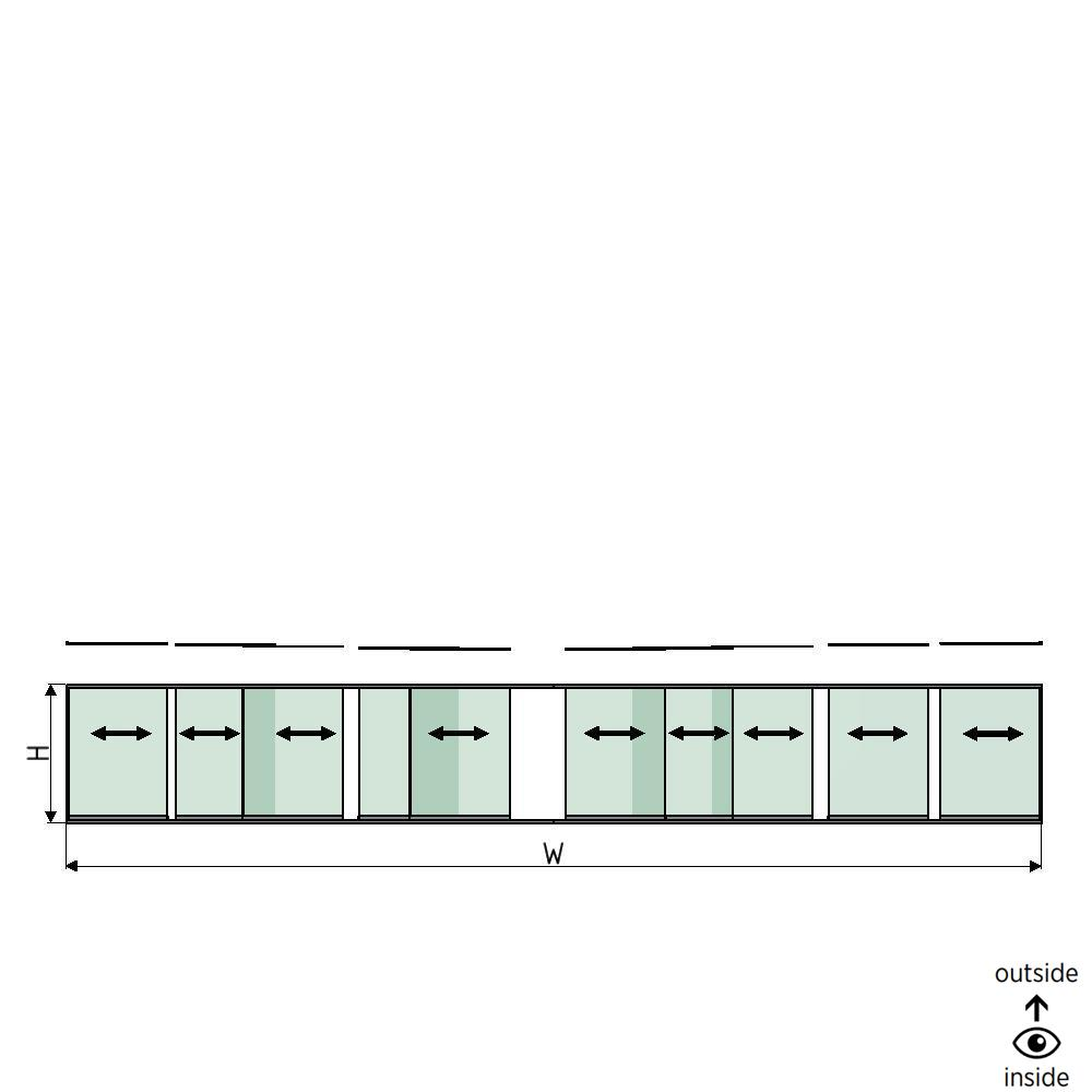 SunView model 1 left/right opening 5-lanes half height L=xxxxmm (max. 15000mm) H=xxxxmm (max. 1700mm), aluminum natural anodized (excl. locks, drivers and glass)