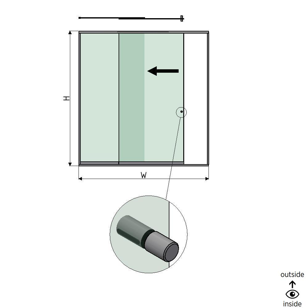 SunView model 2 left opening 2-lanes full height L=xxxxmm (max. 3000mm) H=xxxxmm (max. 2600mm), aluminum natural anodized (incl. stainless steel doorhandle and drivers excl. locks and glass)