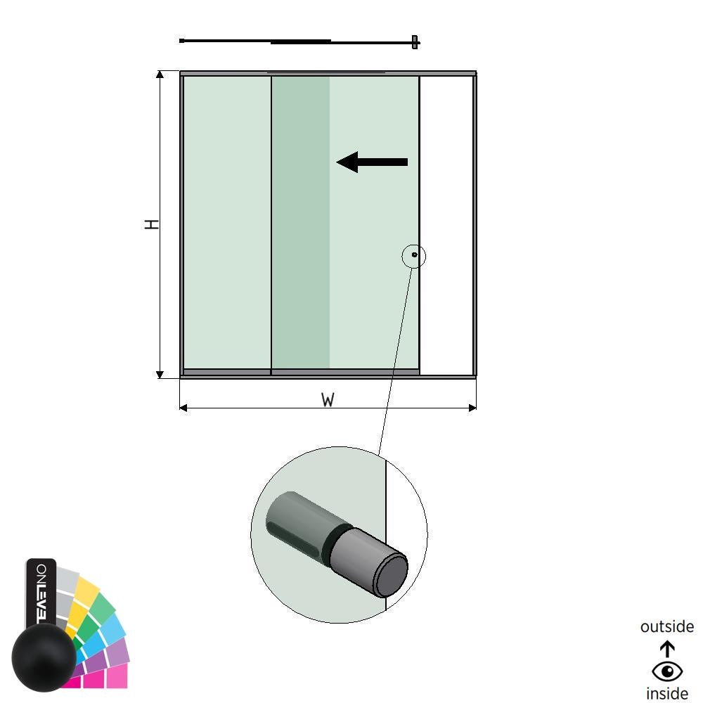 SunView model 2 left opening 2-lanes full height L=xxxxmm (max. 3000mm) H=xxxxmm (max. 2600mm), aluminum RAL matt (incl. stainless steel doorhandle and drivers excl. locks and glass)
