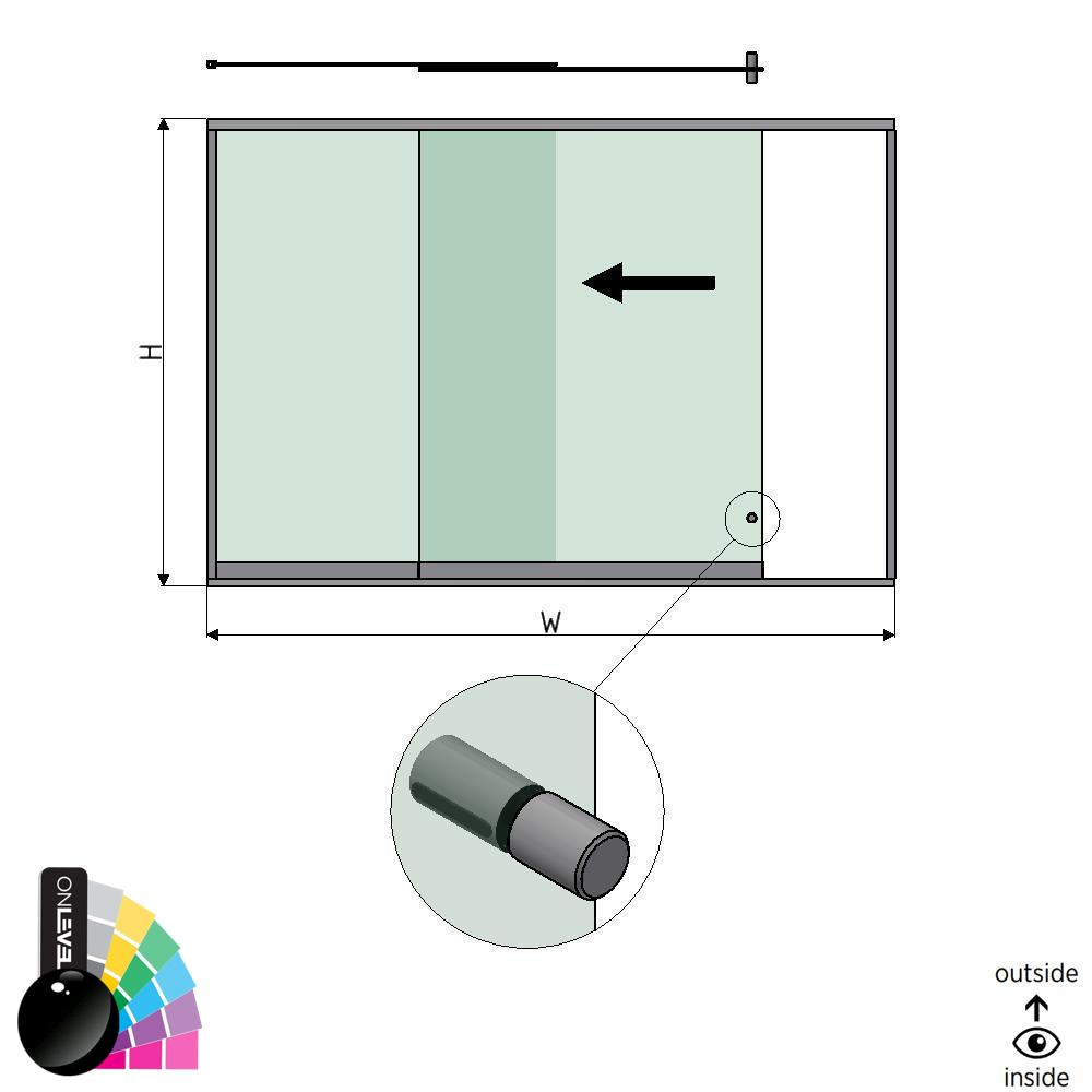 SunView model 2 left opening 2-lanes half height L=xxxxmm (max. 3000mm) H=xxxxmm (max. 1700mm), aluminum RAL shiny (incl. stainless steel doorhandle and drivers excl. locks and glass)