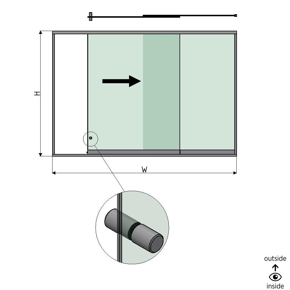 SunView model 2 right opening 2-lanes half height L=xxxxmm (max. 3000mm) H=xxxxmm (max. 1700mm), aluminum natural anodized (incl. stainless steel doorhandle and drivers excl. locks and glass)