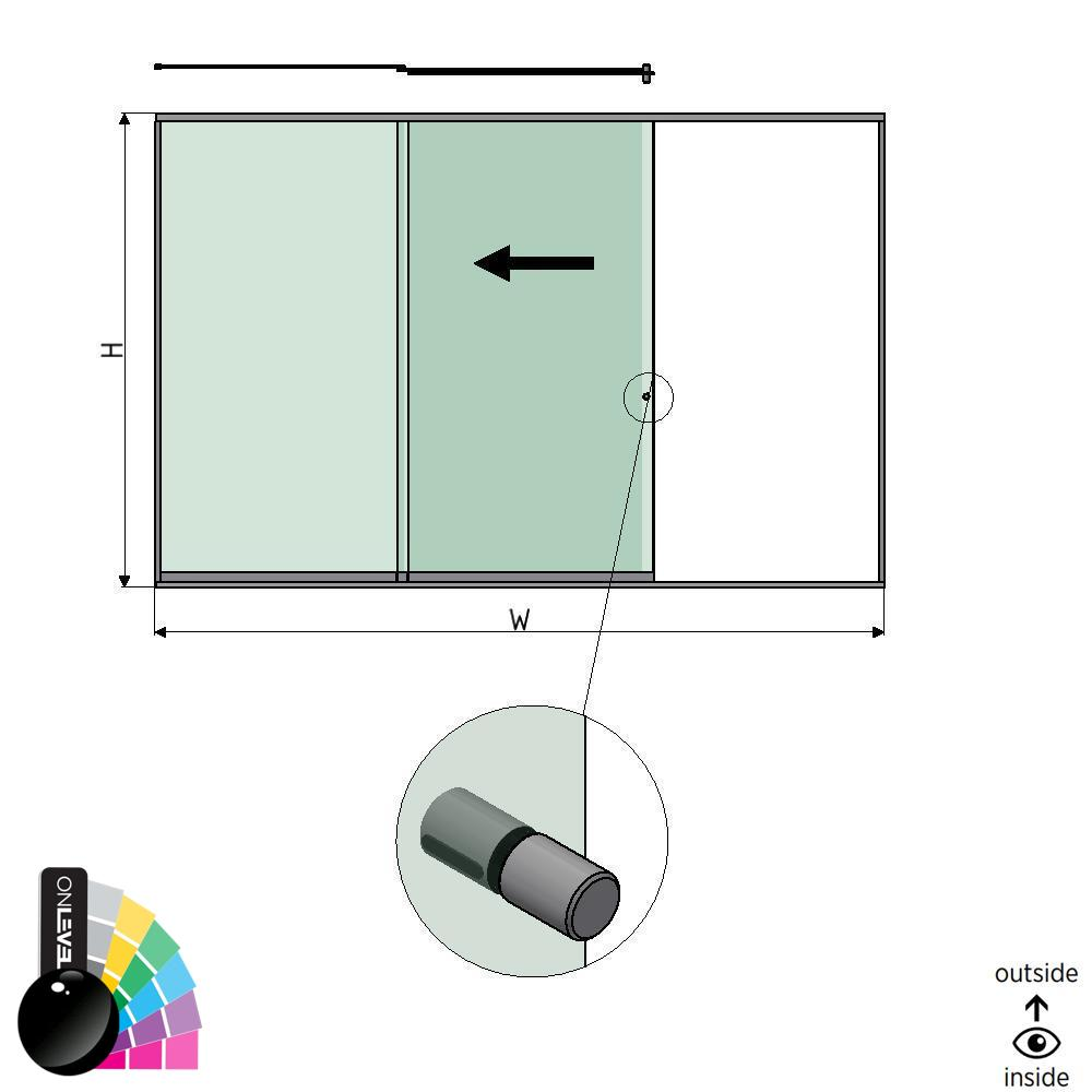 SunView model 2 left opening 3-lanes full height L=xxxxmm (max. 4500mm) H=xxxxmm (max. 2600mm), aluminum RAL shiny (incl. stainless steel doorhandle and drivers excl. locks and glass)