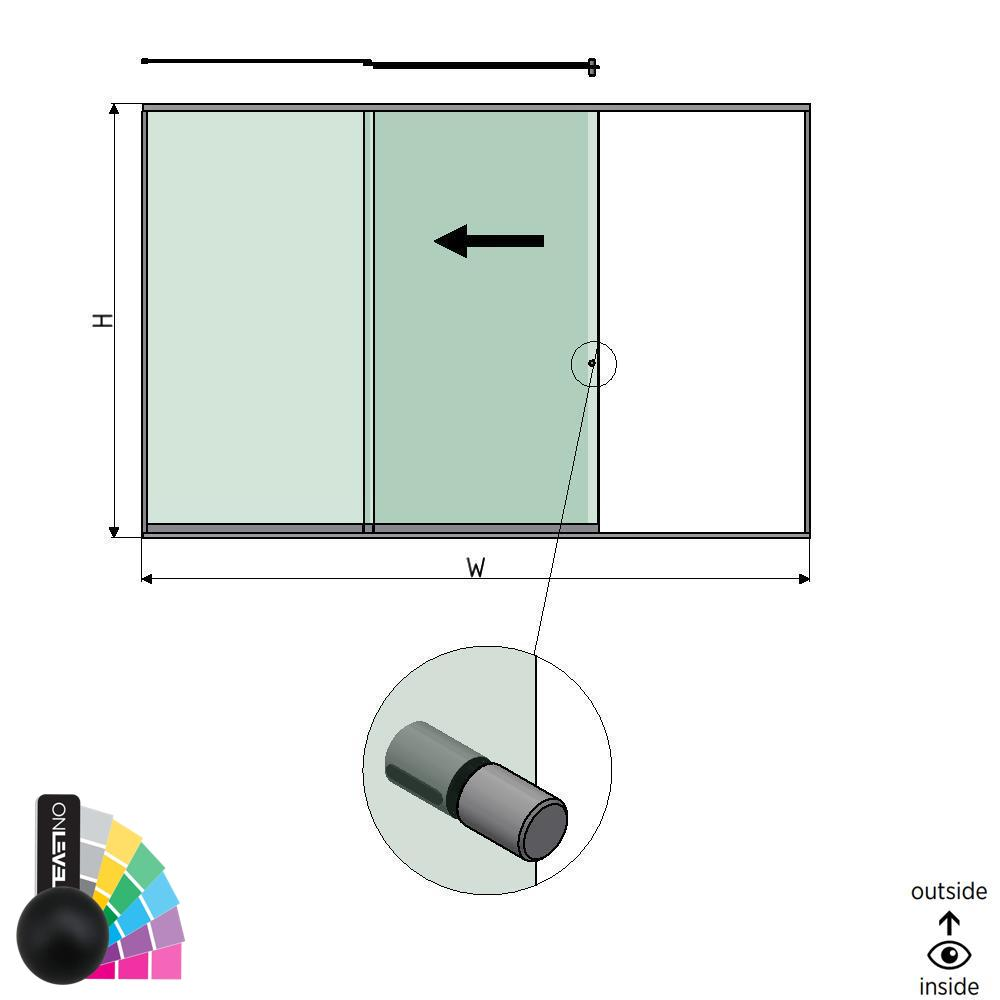 SunView model 2 left opening 3-lanes full height L=xxxxmm (max. 4500mm) H=xxxxmm (max. 2600mm), aluminum RAL matt (incl. stainless steel doorhandle and drivers excl. locks and glass)