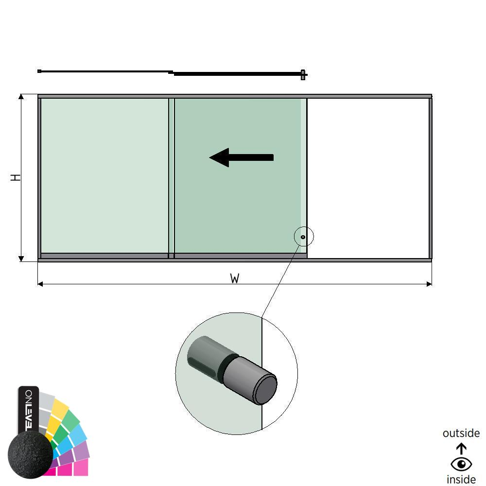 SunView model 2 left opening 3-lanes half height L=xxxxmm (max. 4500mm) H=xxxxmm (max. 1700mm), aluminum RAL structure (incl. stainless steel doorhandle and drivers excl. locks and glass)
