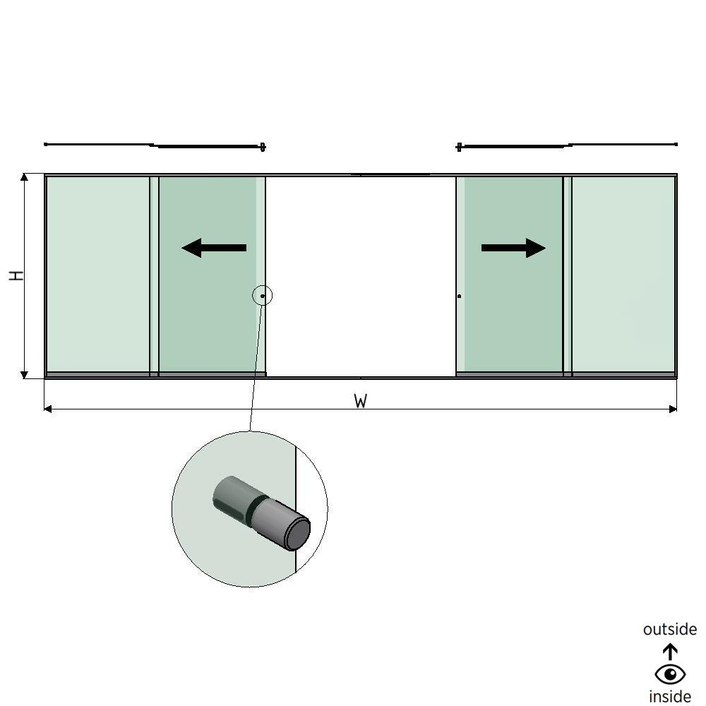 SunView model 2 left/right opening 3-lanes full height L=xxxxmm (max. 9000mm) H=xxxxmm (max. 2600mm), aluminum natural anodized (incl. stainless steel doorhandle and drivers excl. locks and glass)